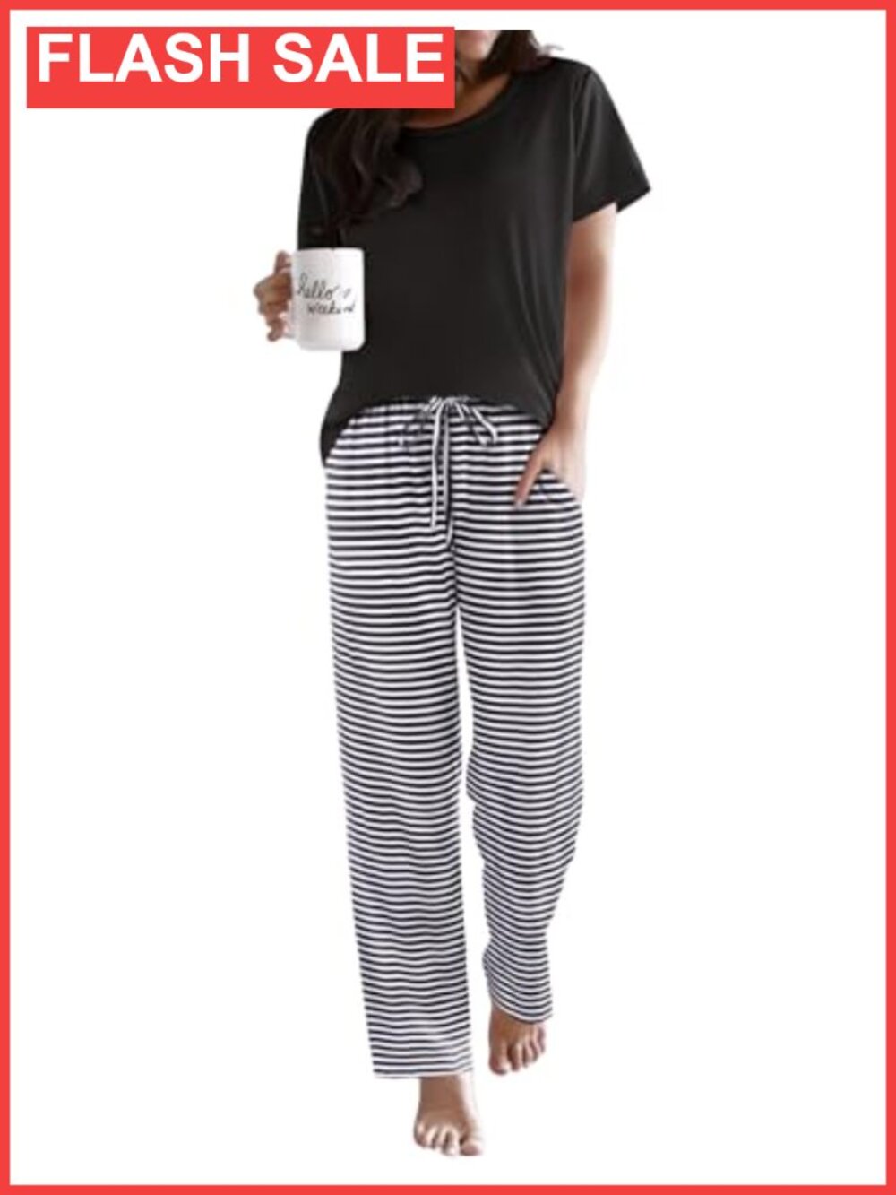 Ekouaer Women's 2 Piece Pajama Set Short Sleeve Round Neck Lounge Sleepwear
